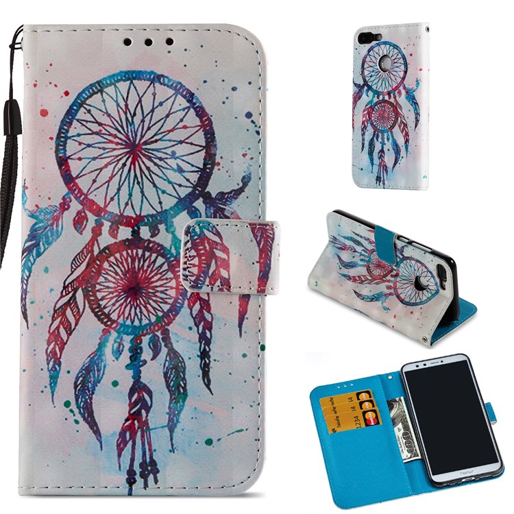 Light Spot Decor Pattern Printing Leather Case Cover with Stand for Huawei Honor 9 Lite / 9 Youth Edition - Feather Dream Catcher-1