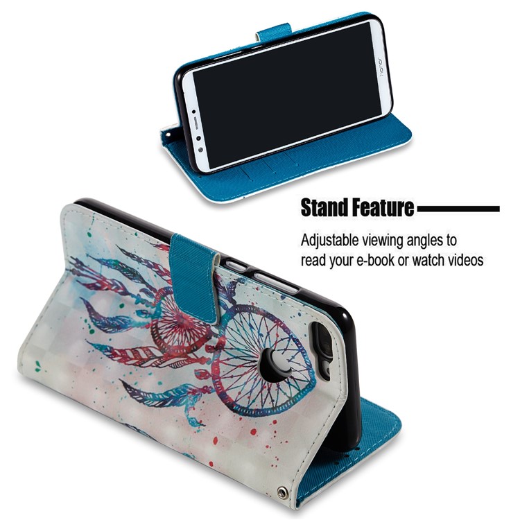 Light Spot Decor Pattern Printing Leather Case Cover with Stand for Huawei Honor 9 Lite / 9 Youth Edition - Feather Dream Catcher-5