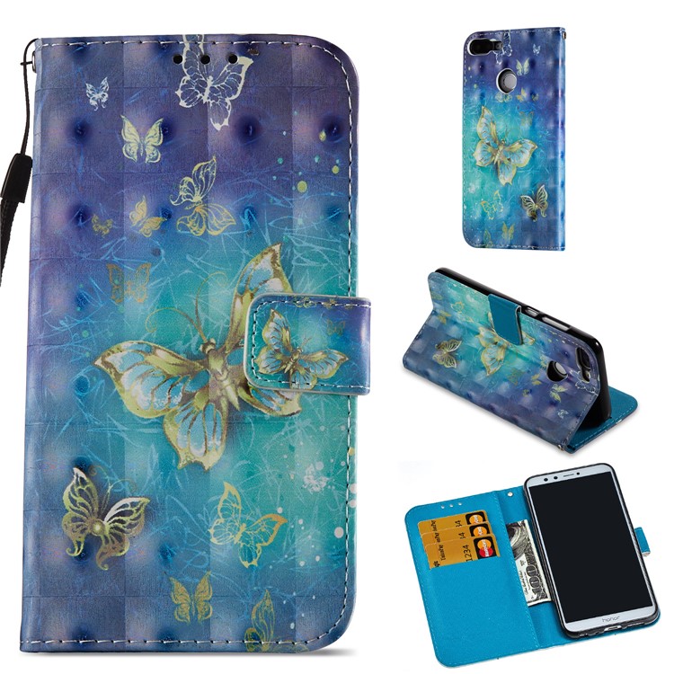 Light Spot Decor Pattern Printing Stand Leather Case Shell for Huawei Honor 9 Lite / 9 Youth Edition - Butterfly-1