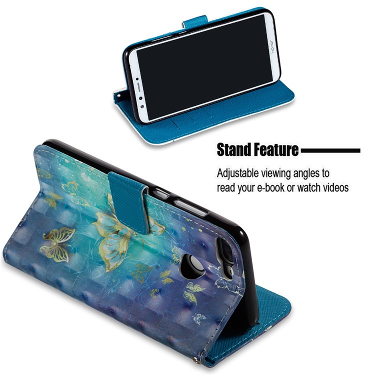 Light Spot Decor Pattern Printing Stand Leather Case Shell for Huawei Honor 9 Lite / 9 Youth Edition - Butterfly-5