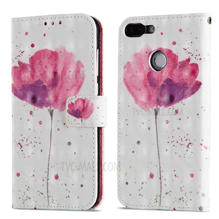 Light Spot Decor Pattern Printing Card Holder Leather Phone Casing for Huawei Honor 9 Lite / 9 Youth Edition - Flower-15