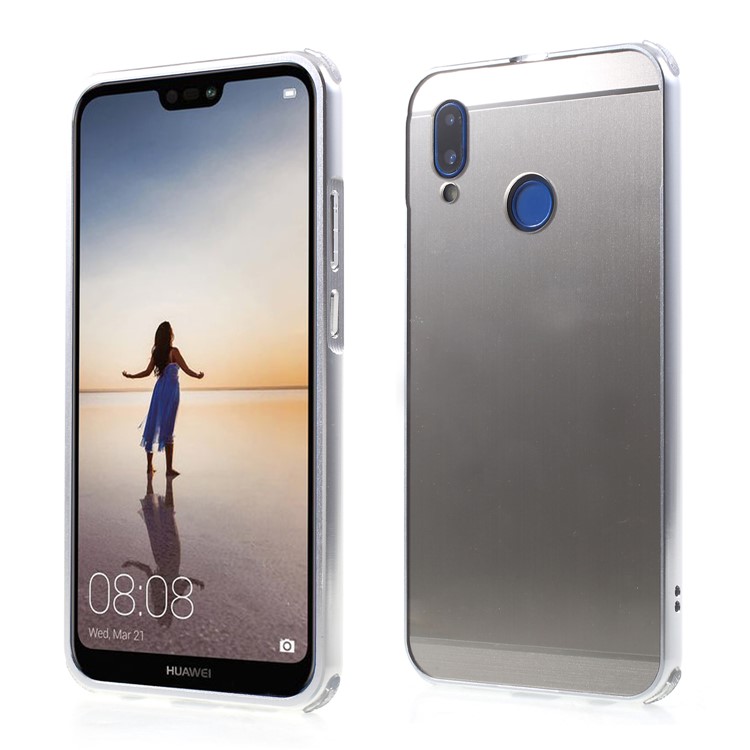 Slide-on Drop-proof Brushed PC Plate + Metal Bumper Hybrid Case for Huawei P20 Lite / Nova 3e - Silver-1