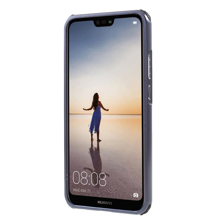 Slide-on Drop-proof Brushed PC Plate + Metal Bumper Hybrid Cover for Huawei P20 Lite / Nova 3e - Black-2