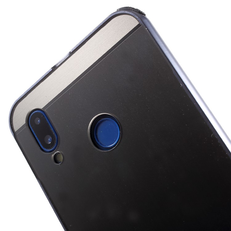 Slide-on Drop-proof Brushed PC Plate + Metal Bumper Hybrid Cover for Huawei P20 Lite / Nova 3e - Black-5