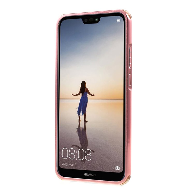 Slide-on Drop-proof Brushed PC Plate + Metal Bumper Hybrid Back Case for Huawei P20 Lite / Nova 3e - Rose Gold-2