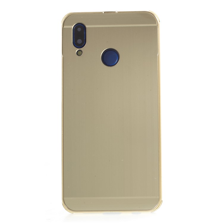 Slide-on Drop-proof Brushed PC Plate + Metal Bumper Hybrid Mobile Cover for Huawei P20 Lite / Nova 3e - Gold-1