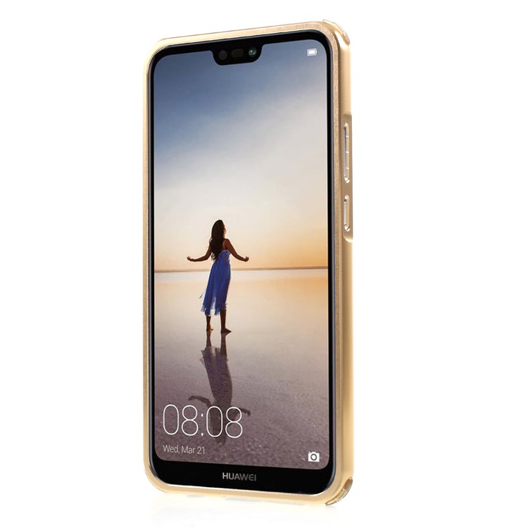 Slide-on Drop-proof Brushed PC Plate + Metal Bumper Hybrid Mobile Cover for Huawei P20 Lite / Nova 3e - Gold-2