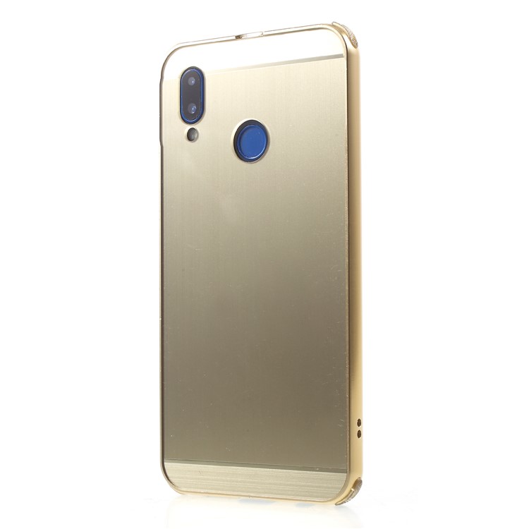 Slide-on Drop-proof Brushed PC Plate + Metal Bumper Hybrid Mobile Cover for Huawei P20 Lite / Nova 3e - Gold-3