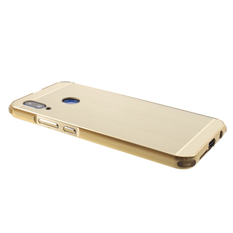 Slide-on Drop-proof Brushed PC Plate + Metal Bumper Hybrid Mobile Cover for Huawei P20 Lite / Nova 3e - Gold-4