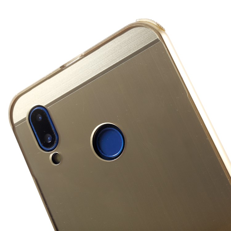 Slide-on Drop-proof Brushed PC Plate + Metal Bumper Hybrid Mobile Cover for Huawei P20 Lite / Nova 3e - Gold-5