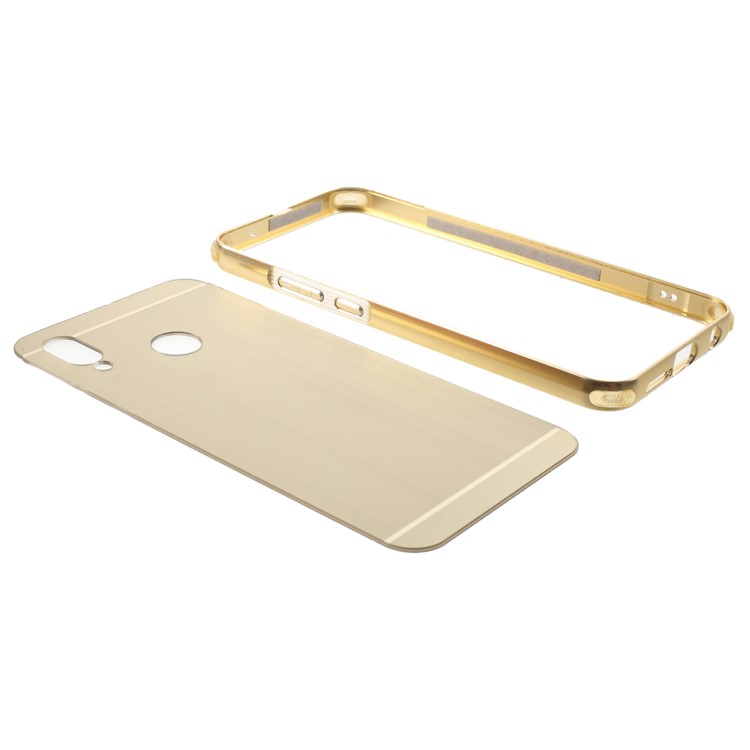 Slide-on Drop-proof Brushed PC Plate + Metal Bumper Hybrid Mobile Cover for Huawei P20 Lite / Nova 3e - Gold-6