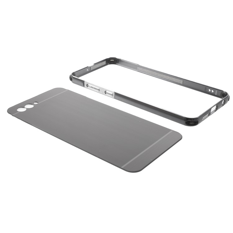 Slide-on Drop-proof Brushed PC Plate + Metal Bumper Hybrid Case for Huawei nova 2s - Grey-6