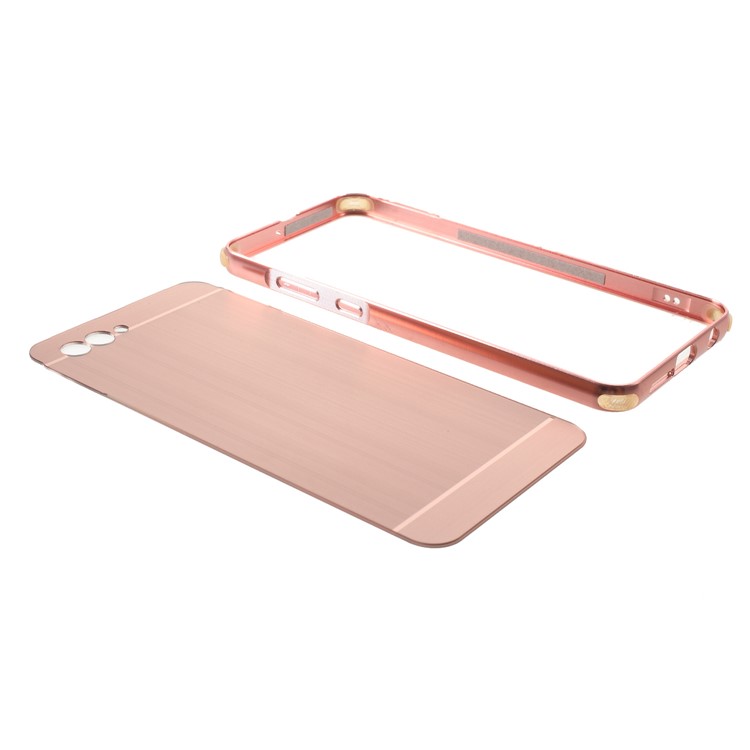 Slide-on Drop-proof Brushed PC Plate + Metal Bumper Combo Case for Huawei nova 2s - Rose Gold-5
