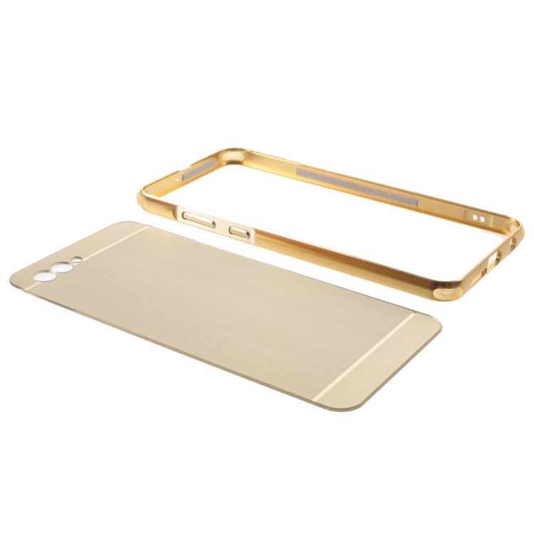 Slide-on Drop-proof Brushed PC Plate + Metal Bumper Hybrid Phone Case for Huawei nova 2s - Gold-5