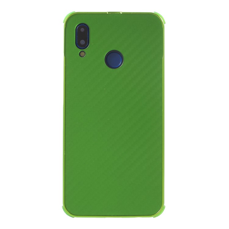 Slide-on Drop-proof Carbon Fibre PC Plate + Metal Bumper Hybrid Case for Huawei P20 Lite / Nova 3e - Green-2