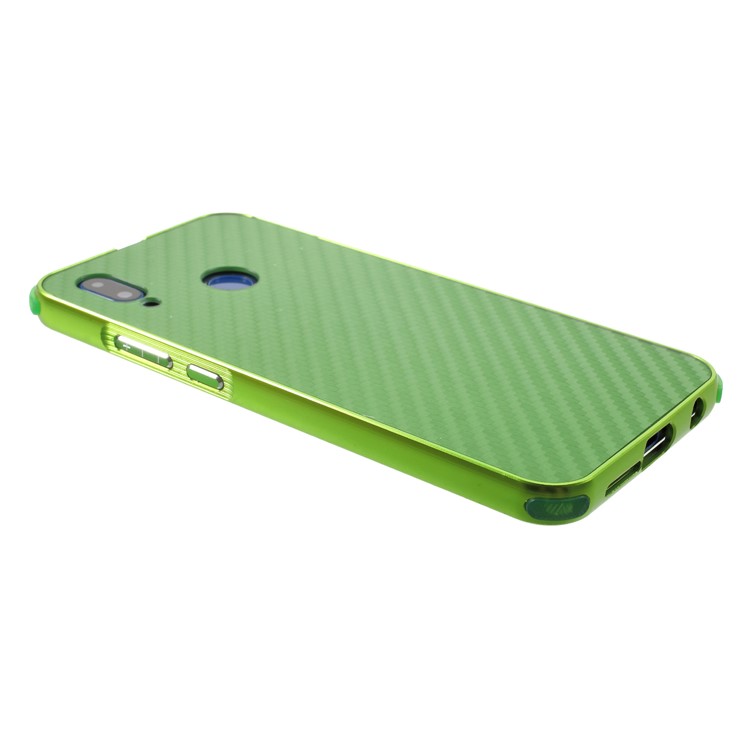 Slide-on Drop-proof Carbon Fibre PC Plate + Metal Bumper Hybrid Case for Huawei P20 Lite / Nova 3e - Green-3
