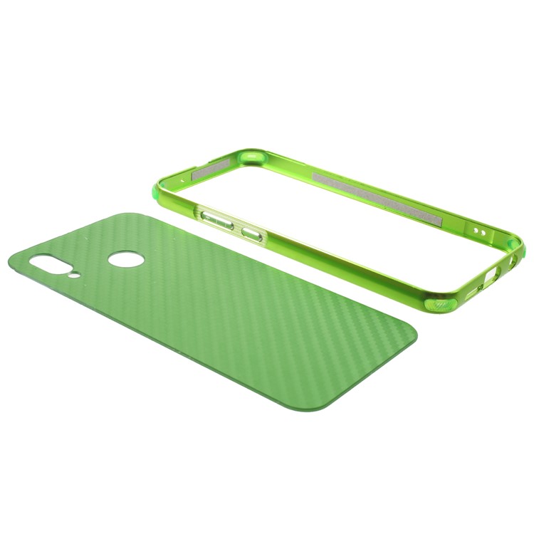 Slide-on Drop-proof Carbon Fibre PC Plate + Metal Bumper Hybrid Case for Huawei P20 Lite / Nova 3e - Green-4