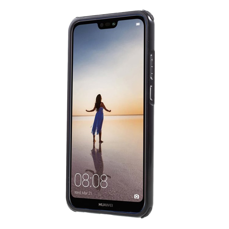 Slide-on Drop-proof Carbon Fibre PC Plate + Metal Bumper Hybrid Shell Case for Huawei P20 Lite / Nova 3e - Black-2