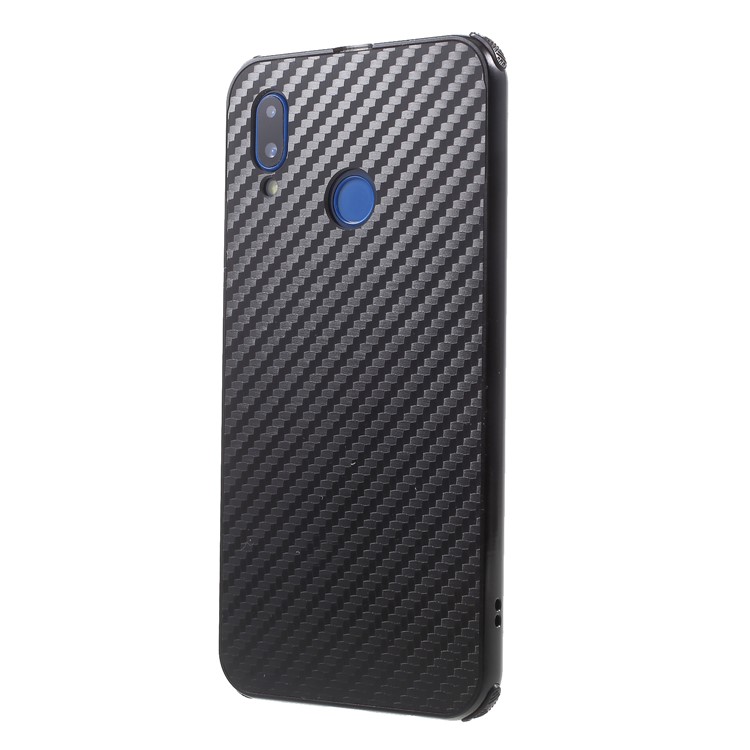 Slide-on Drop-proof Carbon Fibre PC Plate + Metal Bumper Hybrid Shell Case for Huawei P20 Lite / Nova 3e - Black-3