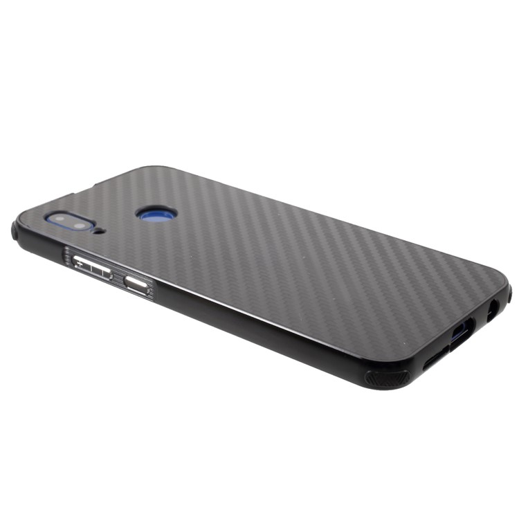 Slide-on Drop-proof Carbon Fibre PC Plate + Metal Bumper Hybrid Shell Case for Huawei P20 Lite / Nova 3e - Black-4