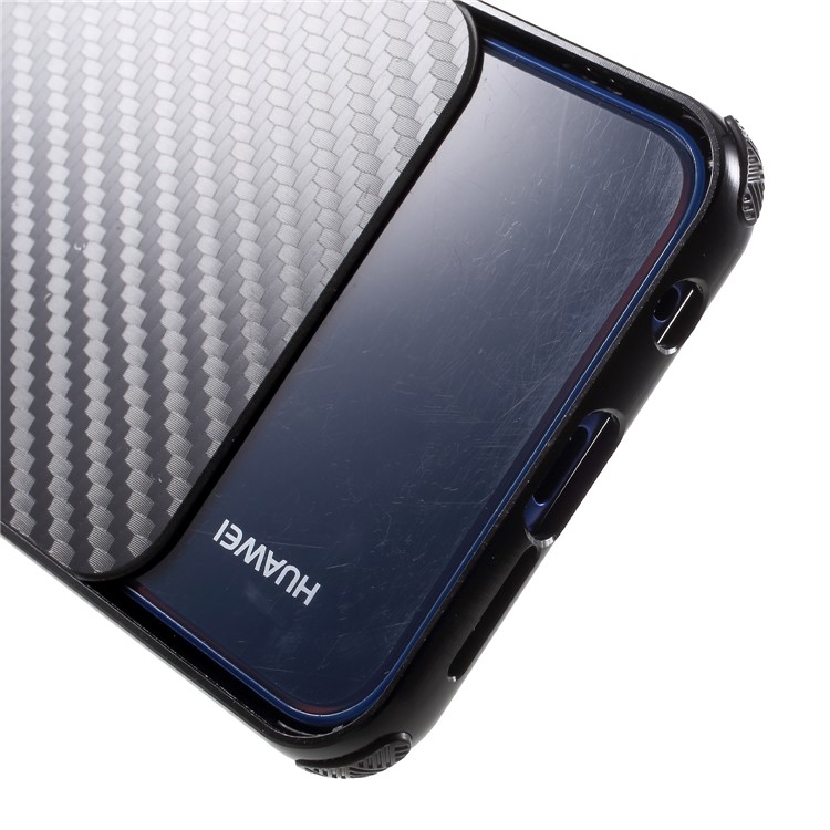 Slide-on Drop-proof Carbon Fibre PC Plate + Metal Bumper Hybrid Shell Case for Huawei P20 Lite / Nova 3e - Black-6