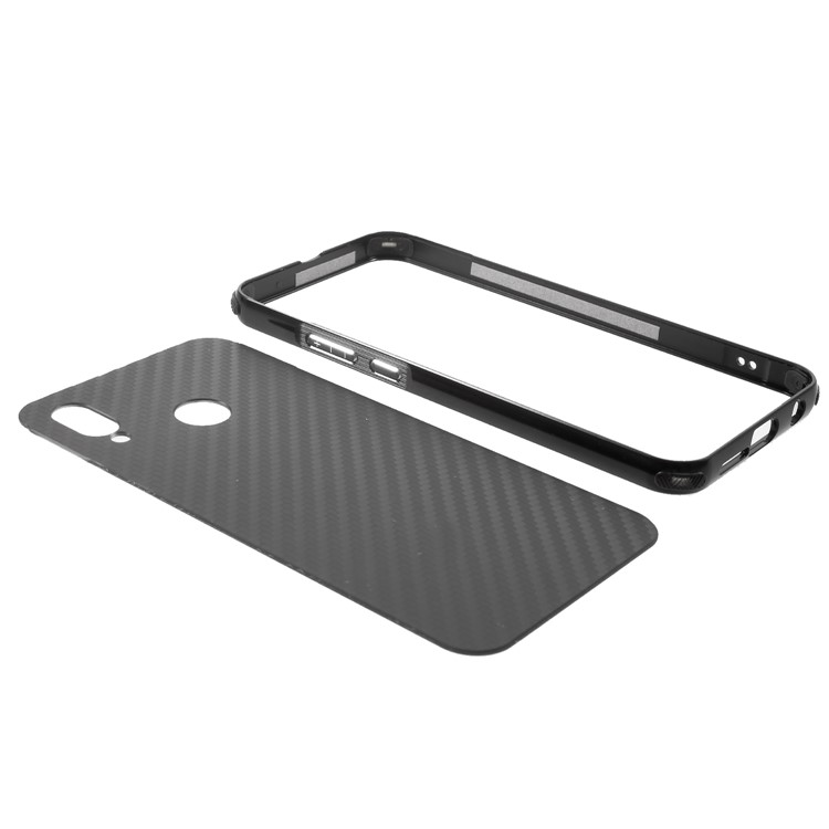 Slide-on Drop-proof Carbon Fibre PC Plate + Metal Bumper Hybrid Shell Case for Huawei P20 Lite / Nova 3e - Black-7
