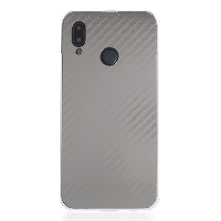 Slide-on Drop-proof Carbon Fibre PC Plate + Metal Bumper Combo Case for Huawei P20 Lite / Nova 3e - Silver-1
