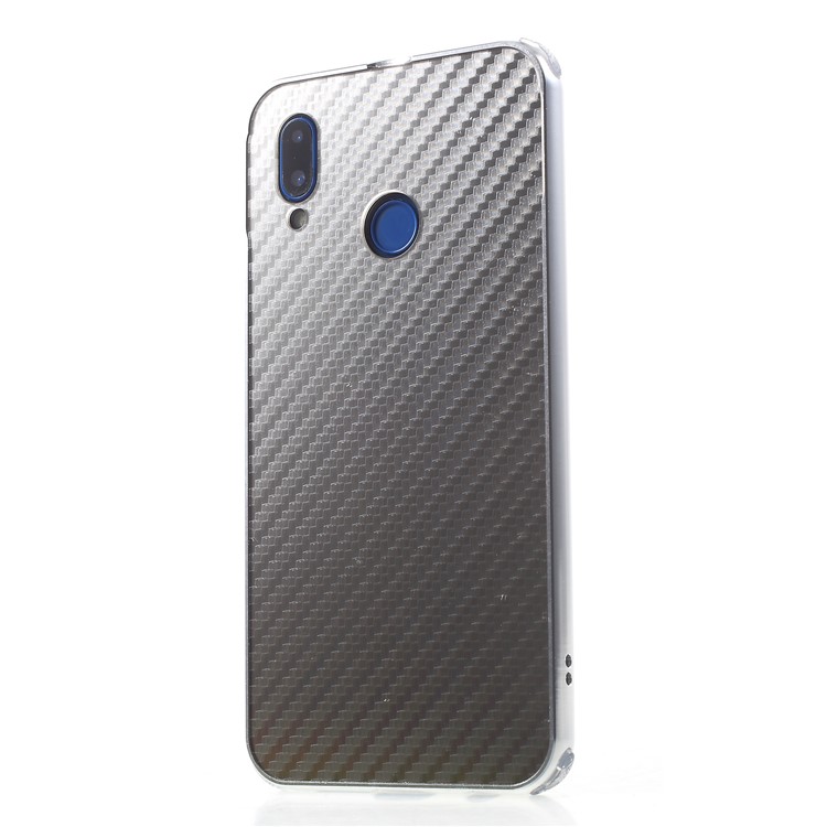 Slide-on Drop-proof Carbon Fibre PC Plate + Metal Bumper Combo Case for Huawei P20 Lite / Nova 3e - Silver-3