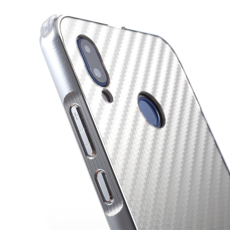 Slide-on Drop-proof Carbon Fibre PC Plate + Metal Bumper Combo Case for Huawei P20 Lite / Nova 3e - Silver-5