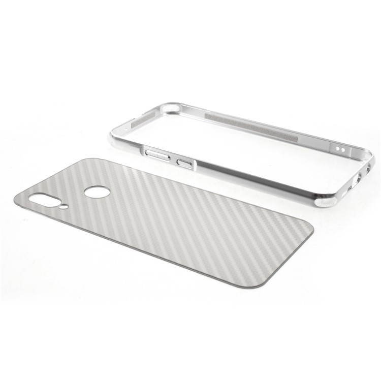 Slide-on Drop-proof Carbon Fibre PC Plate + Metal Bumper Combo Case for Huawei P20 Lite / Nova 3e - Silver-6