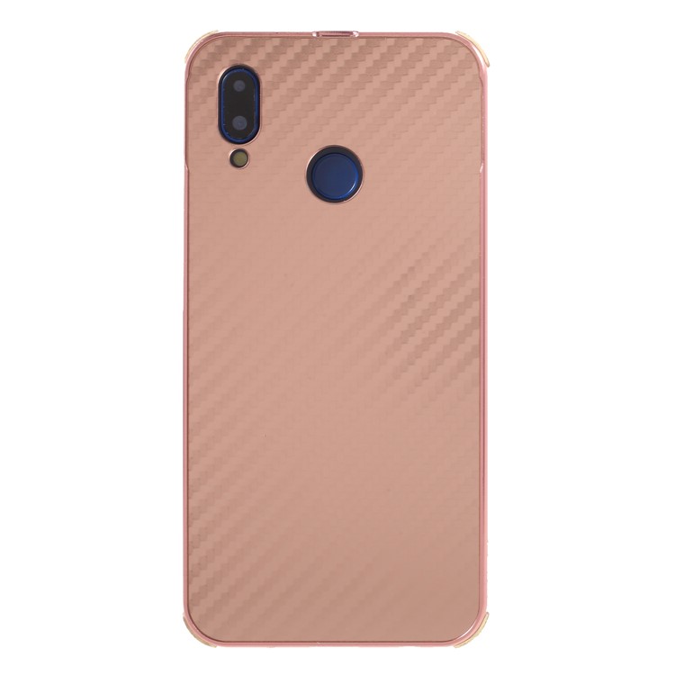 Slide-on Drop-proof Carbon Fibre PC Plate + Metal Bumper Hybrid Phone Case for Huawei P20 Lite / Nova 3e - Rose Gold-1