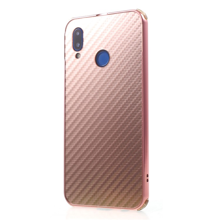 Slide-on Drop-proof Carbon Fibre PC Plate + Metal Bumper Hybrid Phone Case for Huawei P20 Lite / Nova 3e - Rose Gold-3