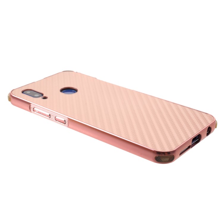 Slide-on Drop-proof Carbon Fibre PC Plate + Metal Bumper Hybrid Phone Case for Huawei P20 Lite / Nova 3e - Rose Gold-4
