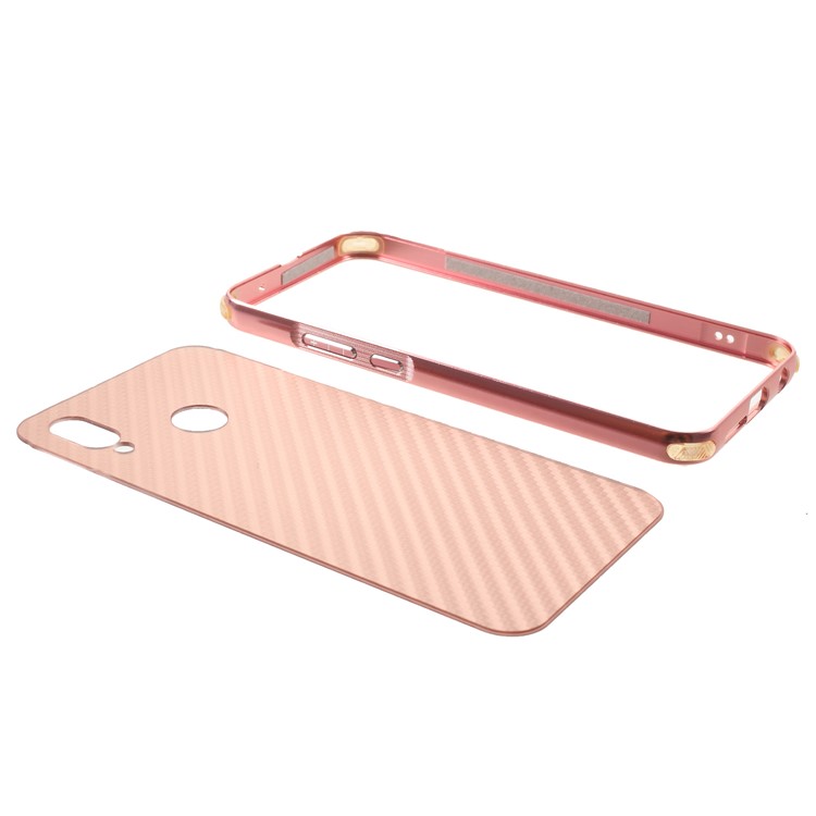 Slide-on Drop-proof Carbon Fibre PC Plate + Metal Bumper Hybrid Phone Case for Huawei P20 Lite / Nova 3e - Rose Gold-5