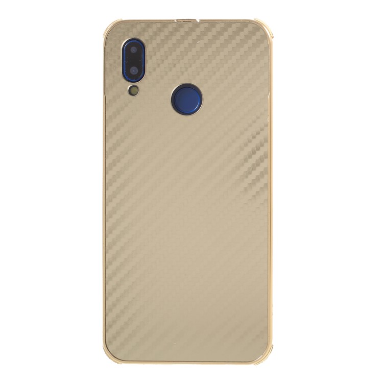 Slide-on Drop-proof Carbon Fibre PC Plate + Metal Bumper Combo Shell Case for Huawei P20 Lite / Nova 3e - Gold-1