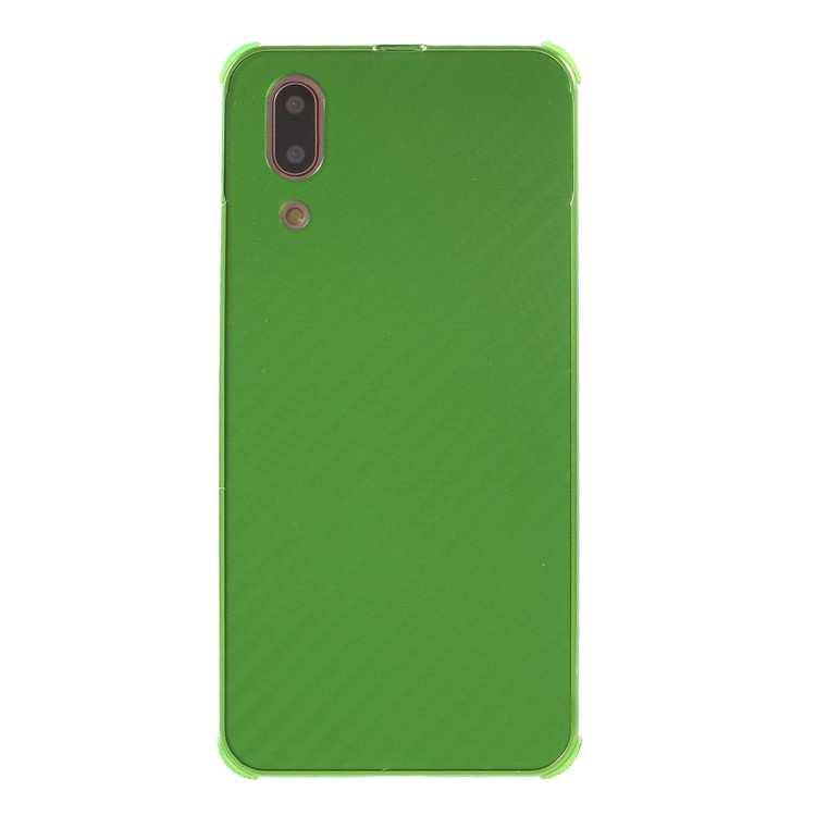 Slide-on Carbon Fiber PC Plate + Metal Bumper Hybrid Drop-proof Case for Huawei P20 - Green-2