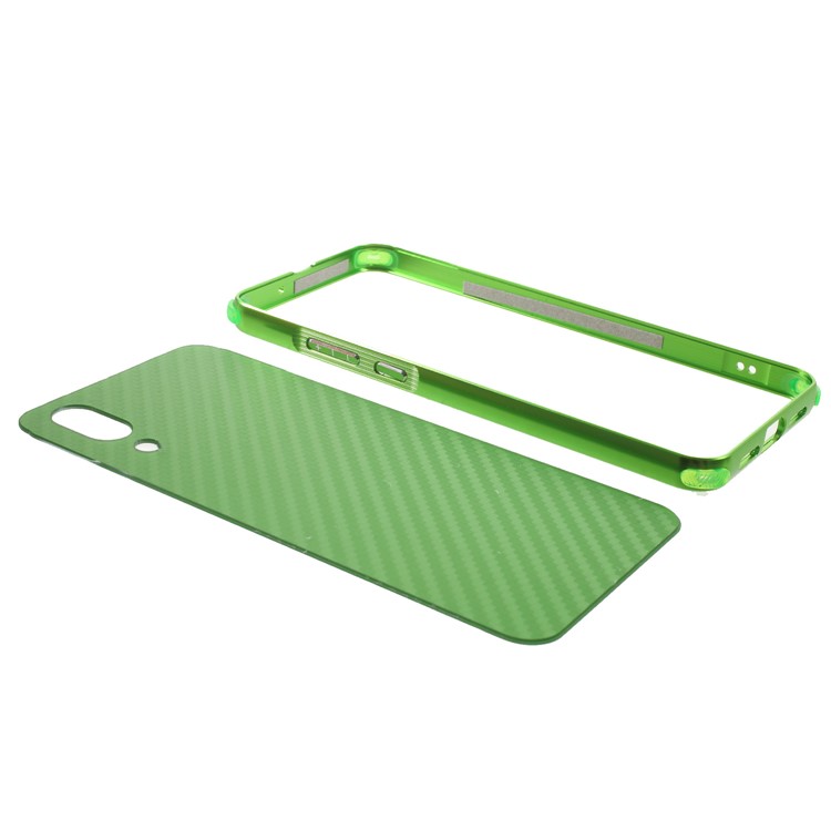 Slide-on Carbon Fiber PC Plate + Metal Bumper Hybrid Drop-proof Case for Huawei P20 - Green-4