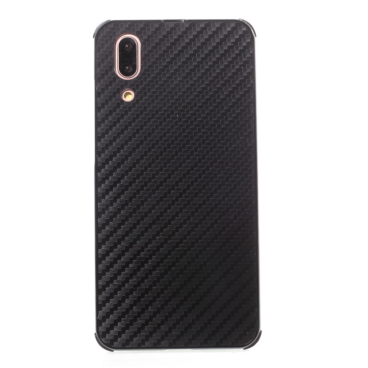 Slide-on Carbon Fiber PC Plate + Metal Bumper Hybrid Drop-proof Cover for Huawei P20 - Black-1
