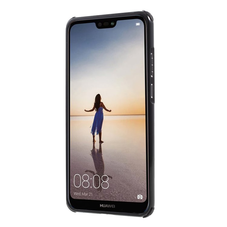 Slide-on Carbon Fiber PC Plate + Metal Bumper Hybrid Drop-proof Cover for Huawei P20 - Black-2