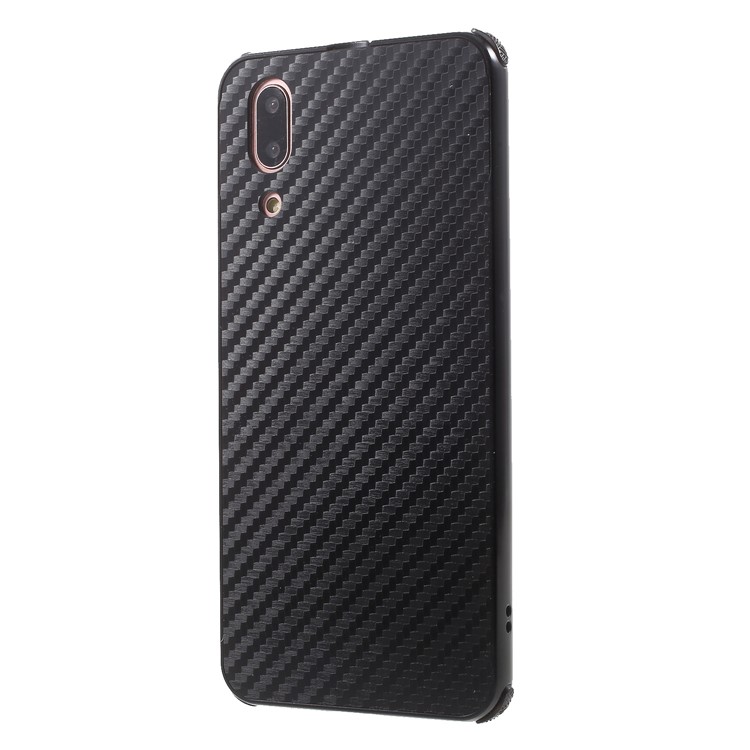 Slide-on Carbon Fiber PC Plate + Metal Bumper Hybrid Drop-proof Cover for Huawei P20 - Black-3