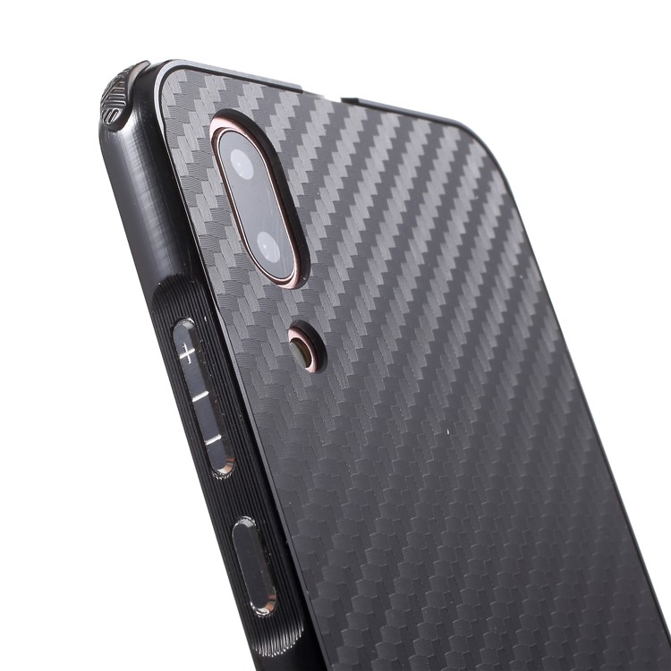 Slide-on Carbon Fiber PC Plate + Metal Bumper Hybrid Drop-proof Cover for Huawei P20 - Black-5