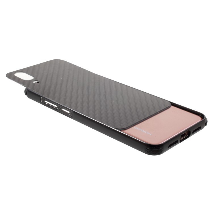 Slide-on Carbon Fiber PC Plate + Metal Bumper Hybrid Drop-proof Cover for Huawei P20 - Black-6