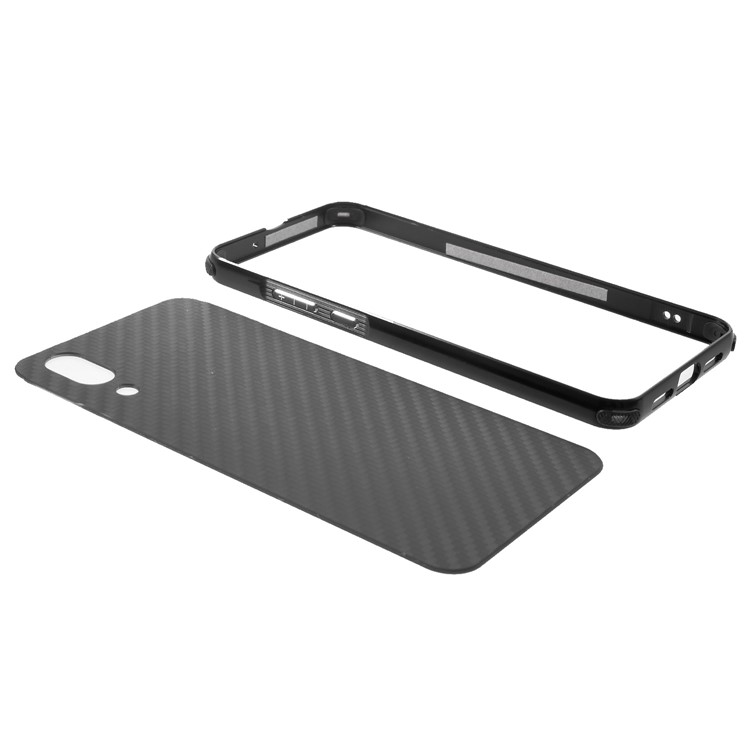 Slide-on Carbon Fiber PC Plate + Metal Bumper Hybrid Drop-proof Cover for Huawei P20 - Black-7