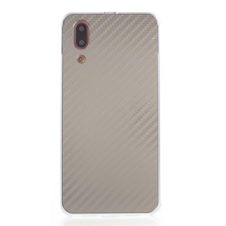 Slide-on Carbon Fiber PC Plate + Metal Bumper Hybrid Drop-proof Phone Case for Huawei P20 - Silver-1