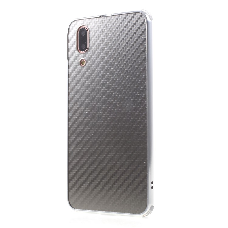 Slide-on Carbon Fiber PC Plate + Metal Bumper Hybrid Drop-proof Phone Case for Huawei P20 - Silver-3