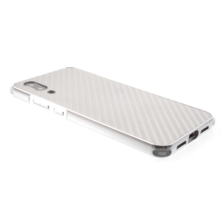 Slide-on Carbon Fiber PC Plate + Metal Bumper Hybrid Drop-proof Phone Case for Huawei P20 - Silver-4