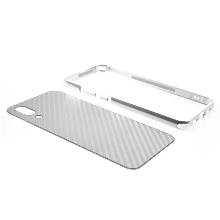 Slide-on Carbon Fiber PC Plate + Metal Bumper Hybrid Drop-proof Phone Case for Huawei P20 - Silver-5