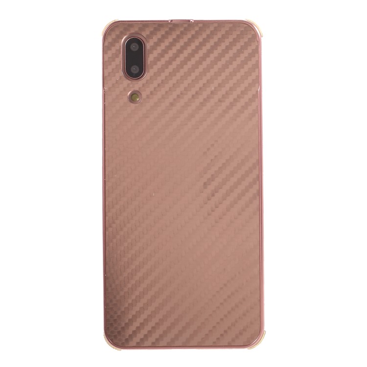 Slide-on Carbon Fiber PC Plate + Metal Bumper Anti-drop Phone Cover for Huawei P20 - Rose Gold-1