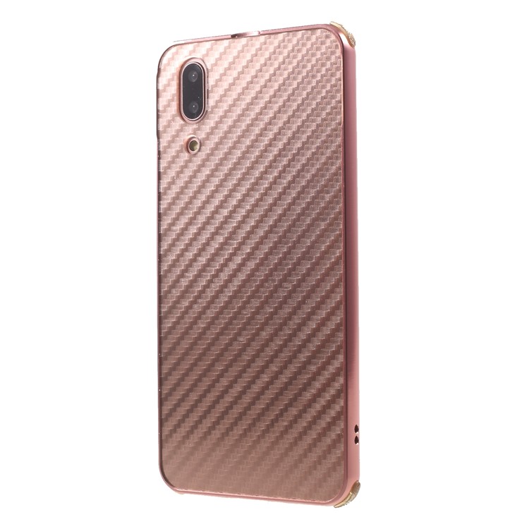 Slide-on Carbon Fiber PC Plate + Metal Bumper Anti-drop Phone Cover for Huawei P20 - Rose Gold-3