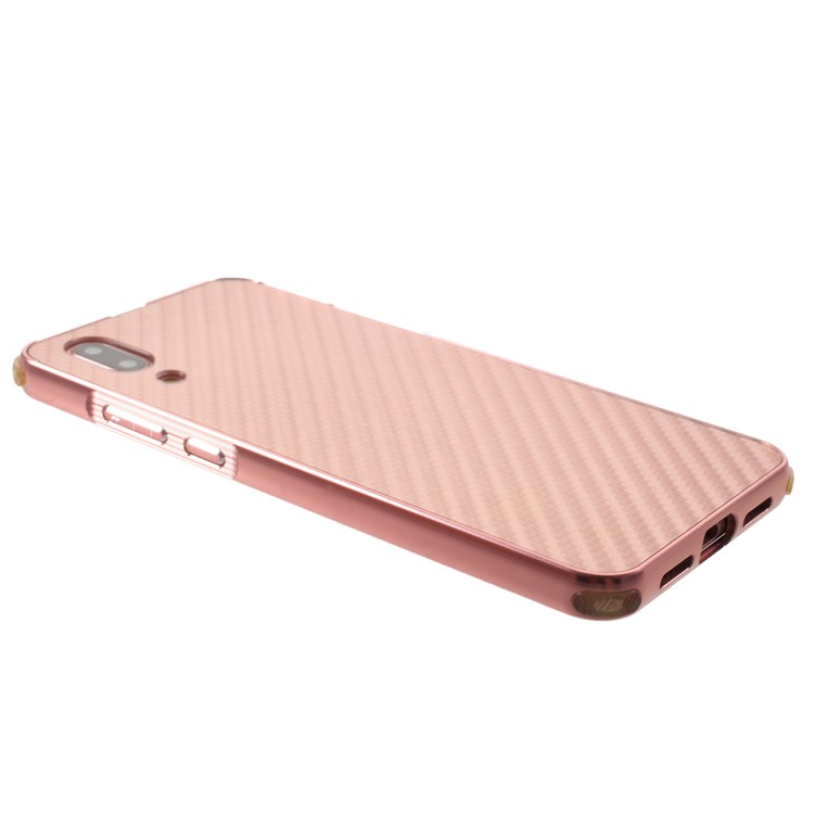 Slide-on Carbon Fiber PC Plate + Metal Bumper Anti-drop Phone Cover for Huawei P20 - Rose Gold-4